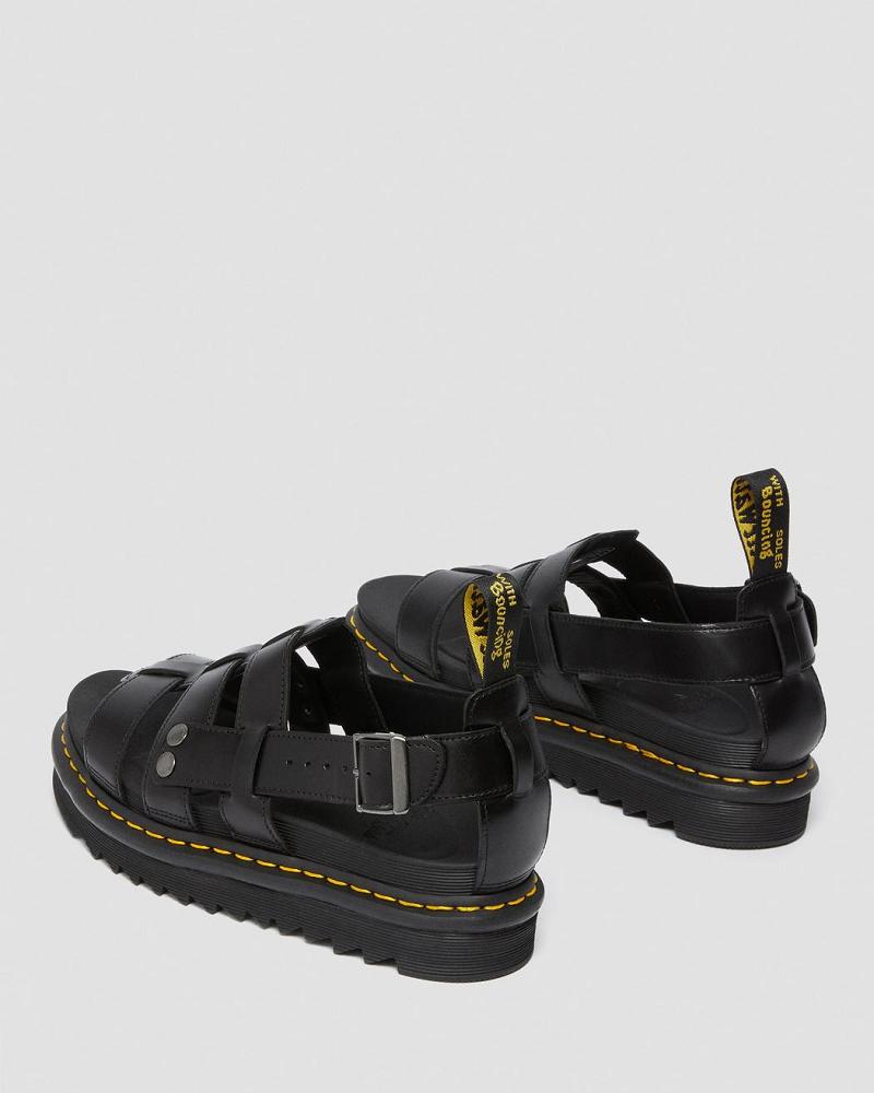 Dr Martens Terry Læder Sandaler Med Rem Herre Sort | DK 642XYU